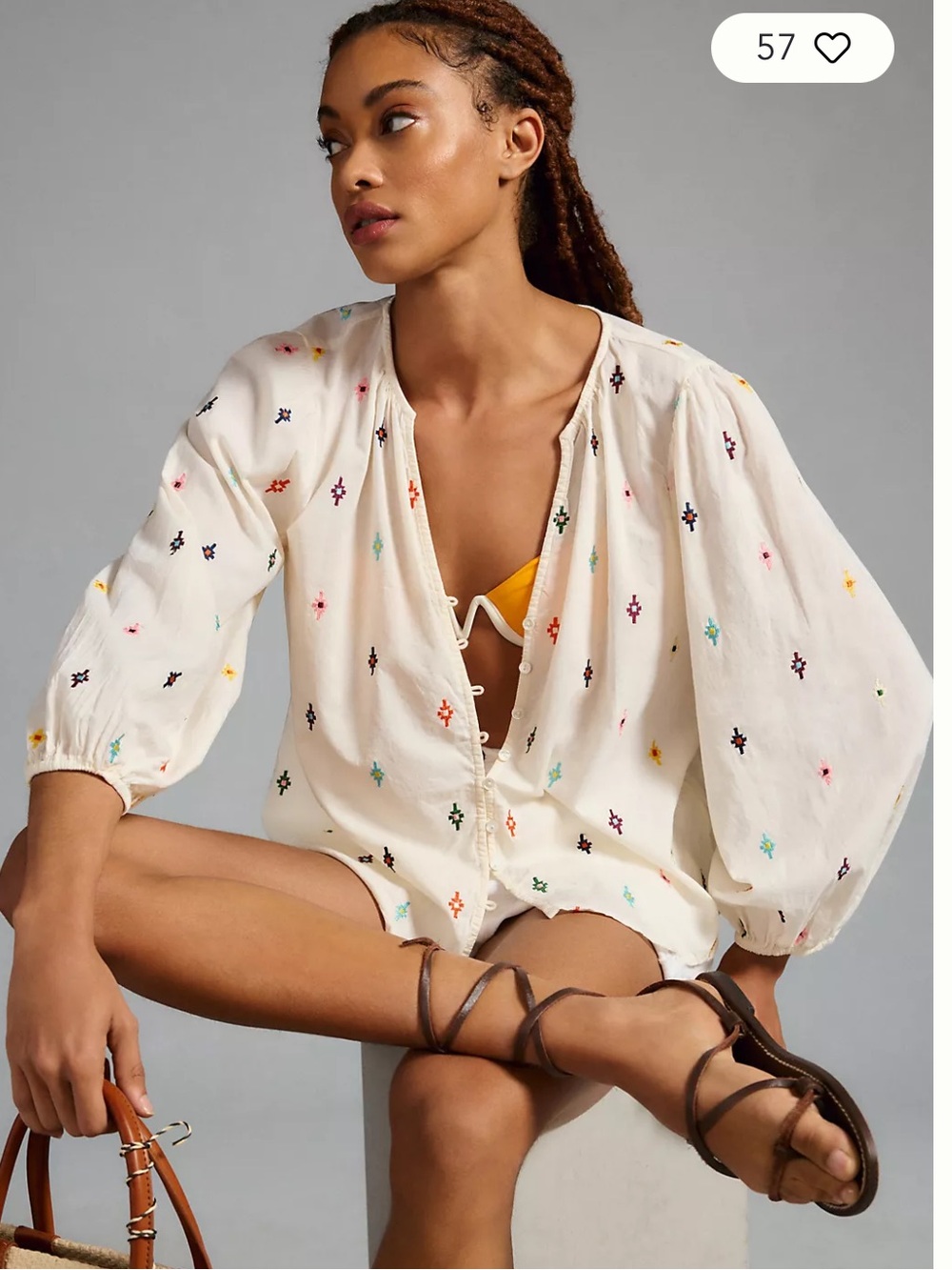 Velvet by Graham & Spencer Elizabeth Cream Embroidered Buttondown Blouse
